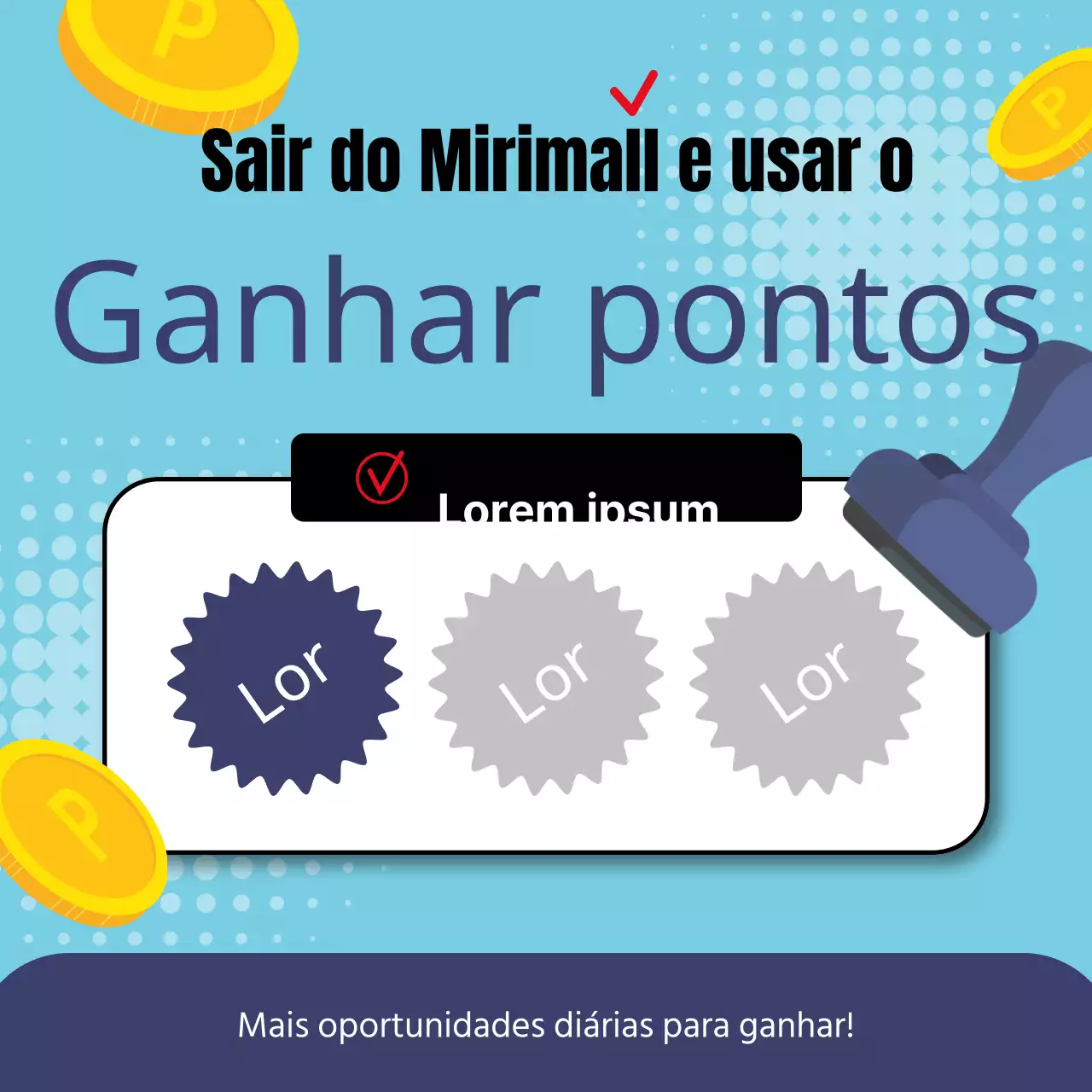 Carimbo de presença kitsch para eventos com um fundo azul