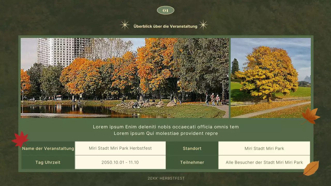 Ein schlichter und moderner Herbstfest-Planer in Grün und Beige