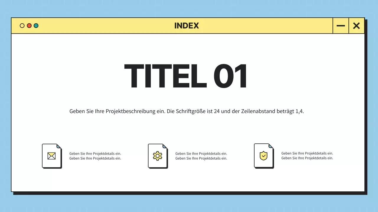 Minimalistische Desktop-UI in Blau und Gelb Firmenprofil