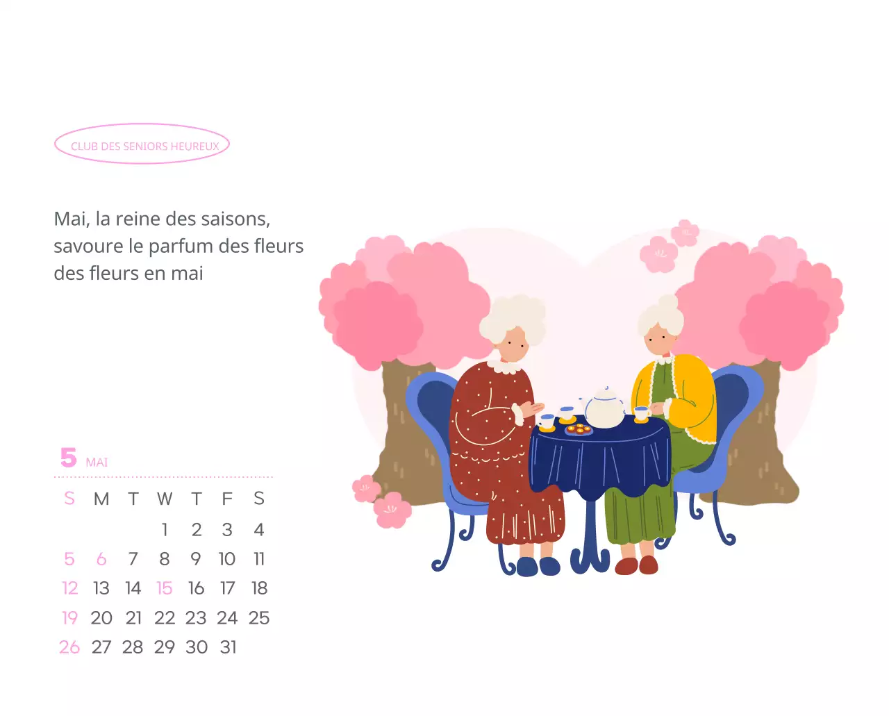 Calendrier de travail avec de belles illustrations