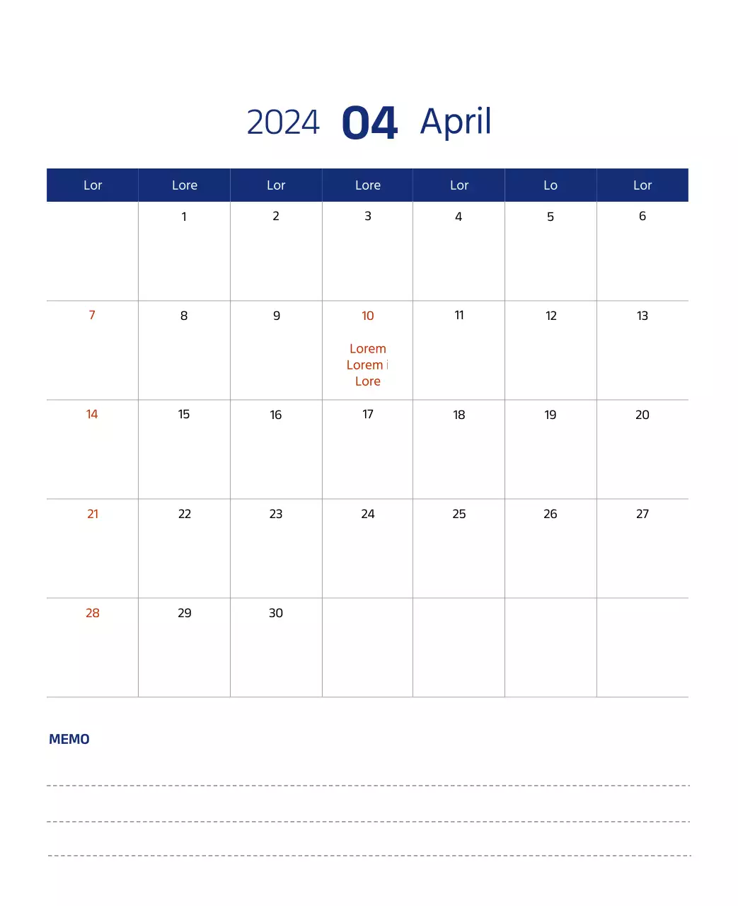 Eenvoudige kalender met strakke illustraties in blauw