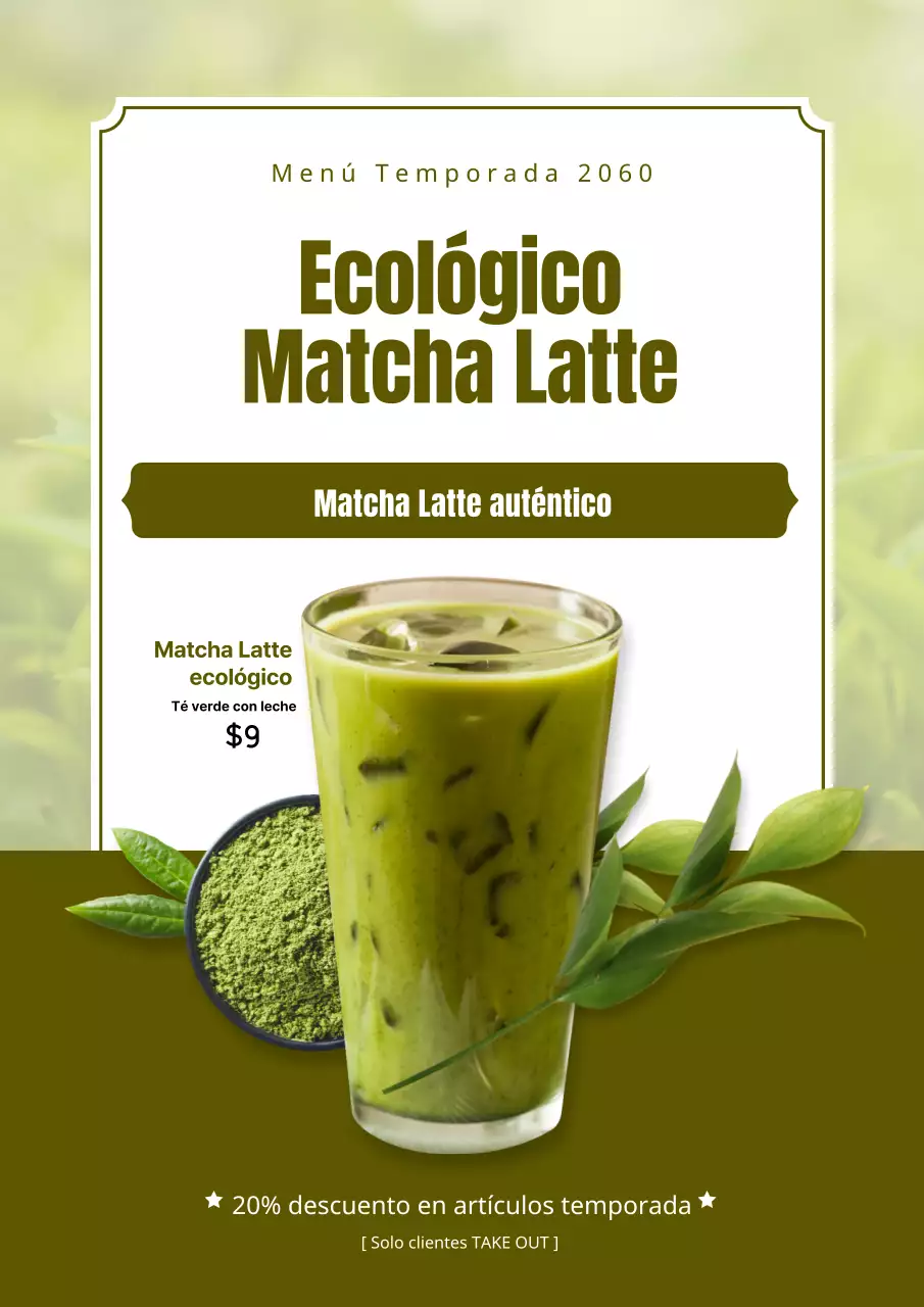 Promueve un matcha latte verde y moderno