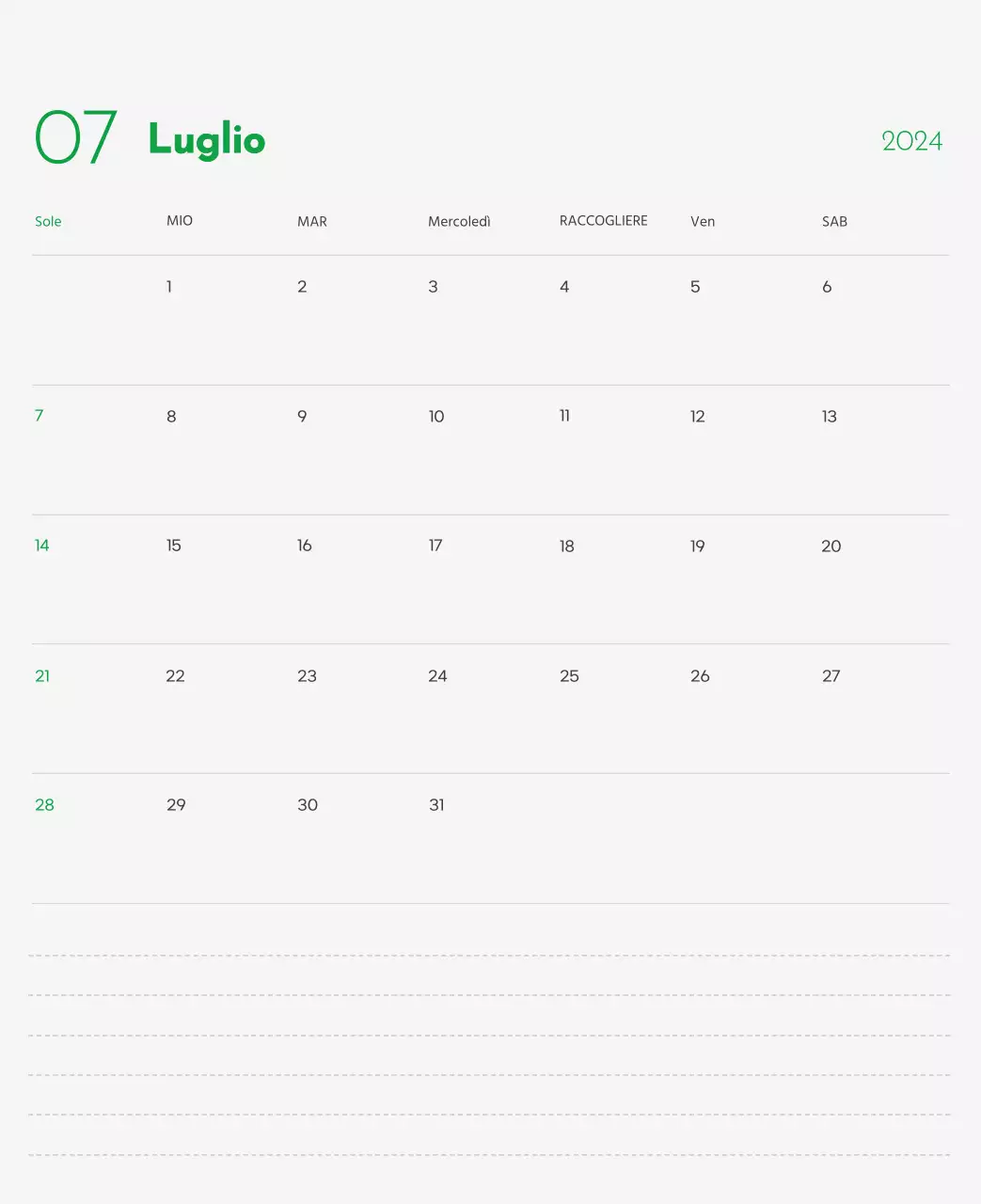 Un calendario con l'immagine di un cucciolo e un simpatico messaggio in verde.