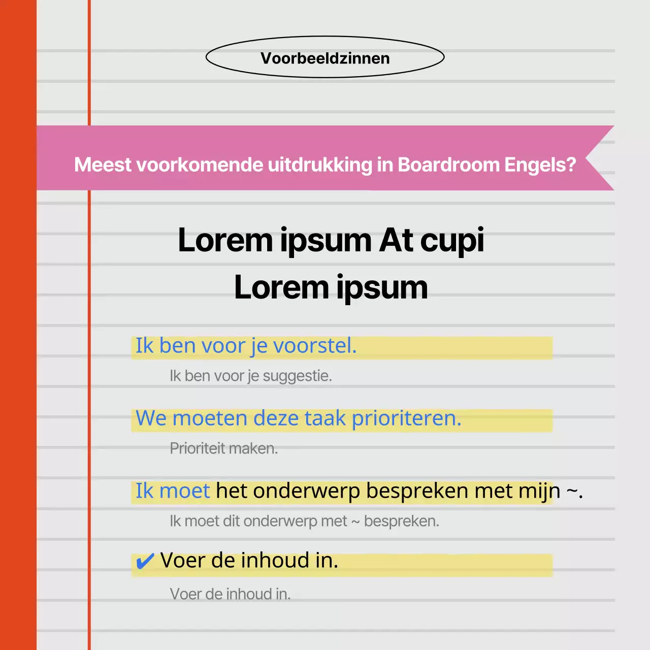 Een oranje en blauwe advertentie voor een spreekschool gericht op moderne professionals.