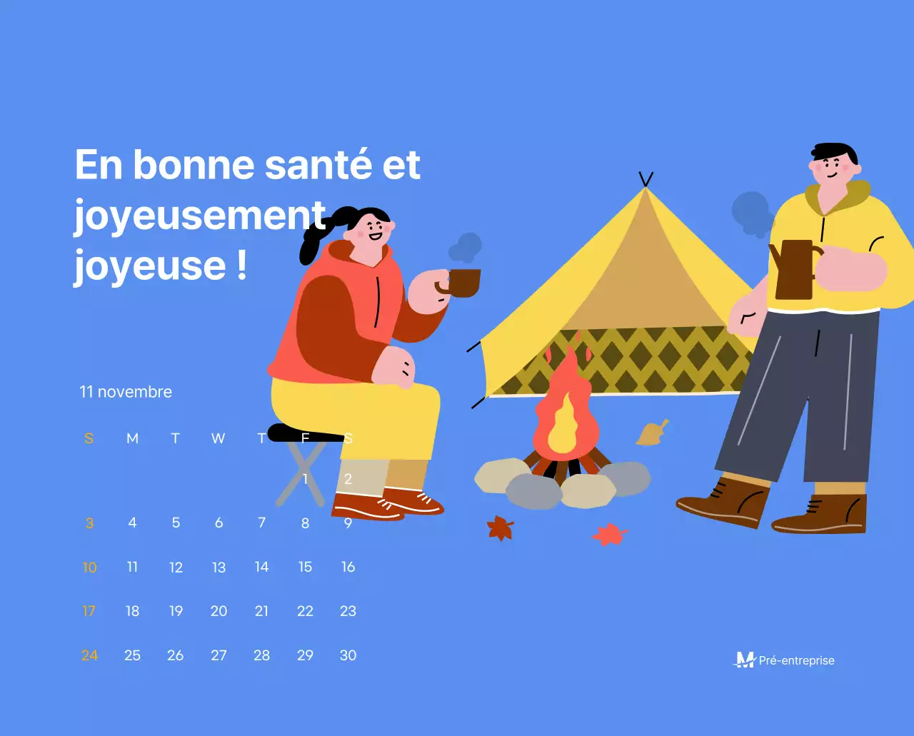 Calendrier de motivation avec des illustrations énergiques et des citations positives sur un fond bleu clair