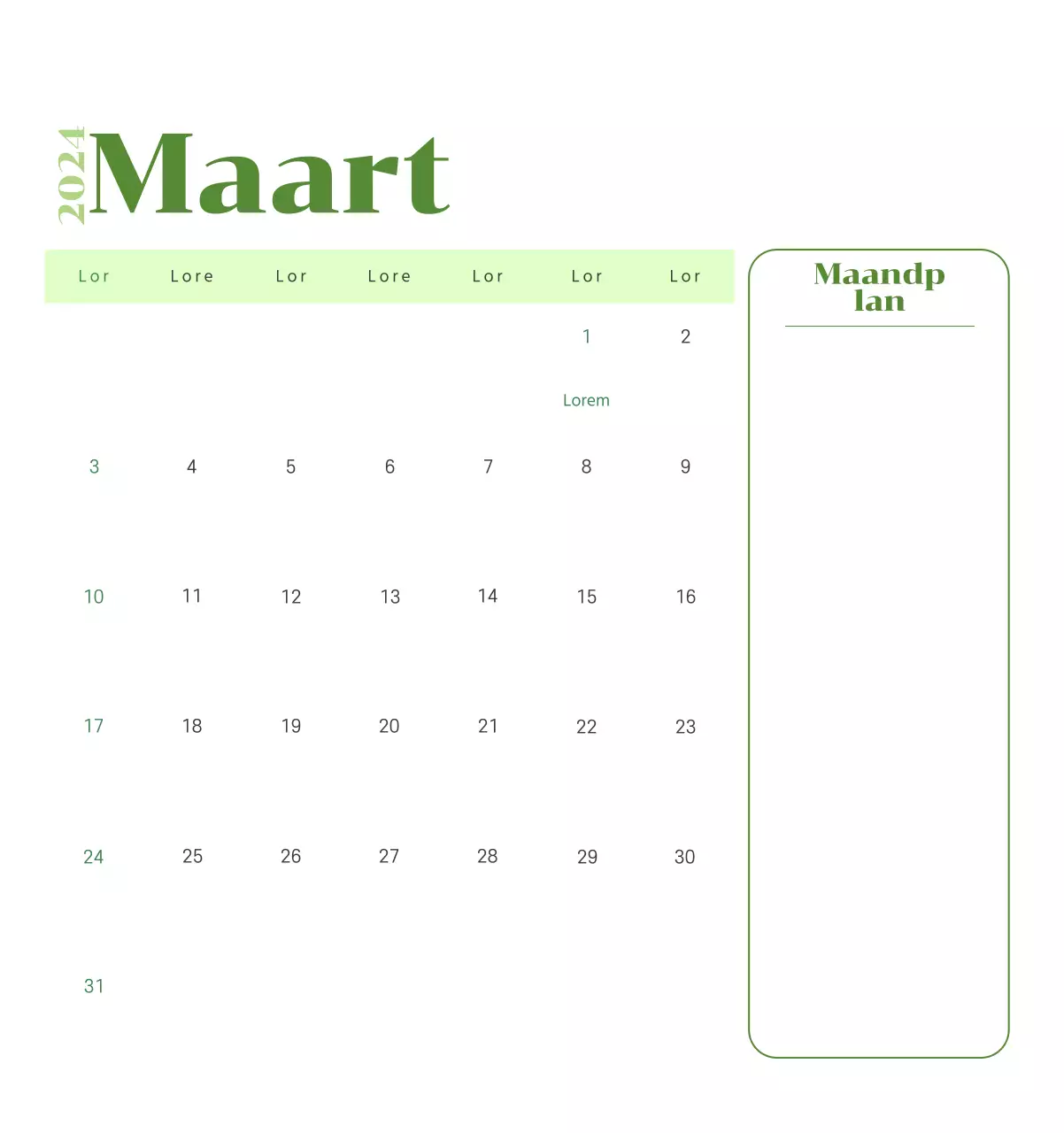Kalender met jeugdillustraties op een gele en groene achtergrond