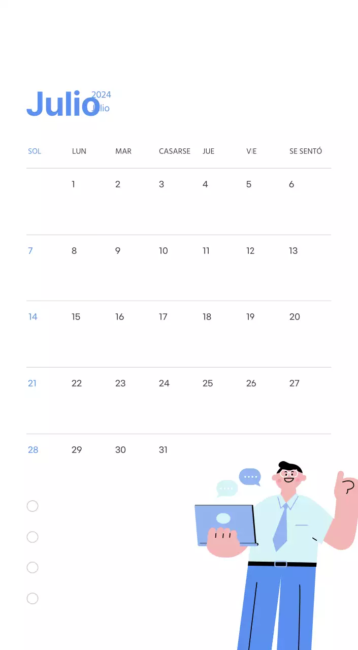 Calendario motivacional con ilustraciones llenas de energía y citas positivas sobre fondo azul claro