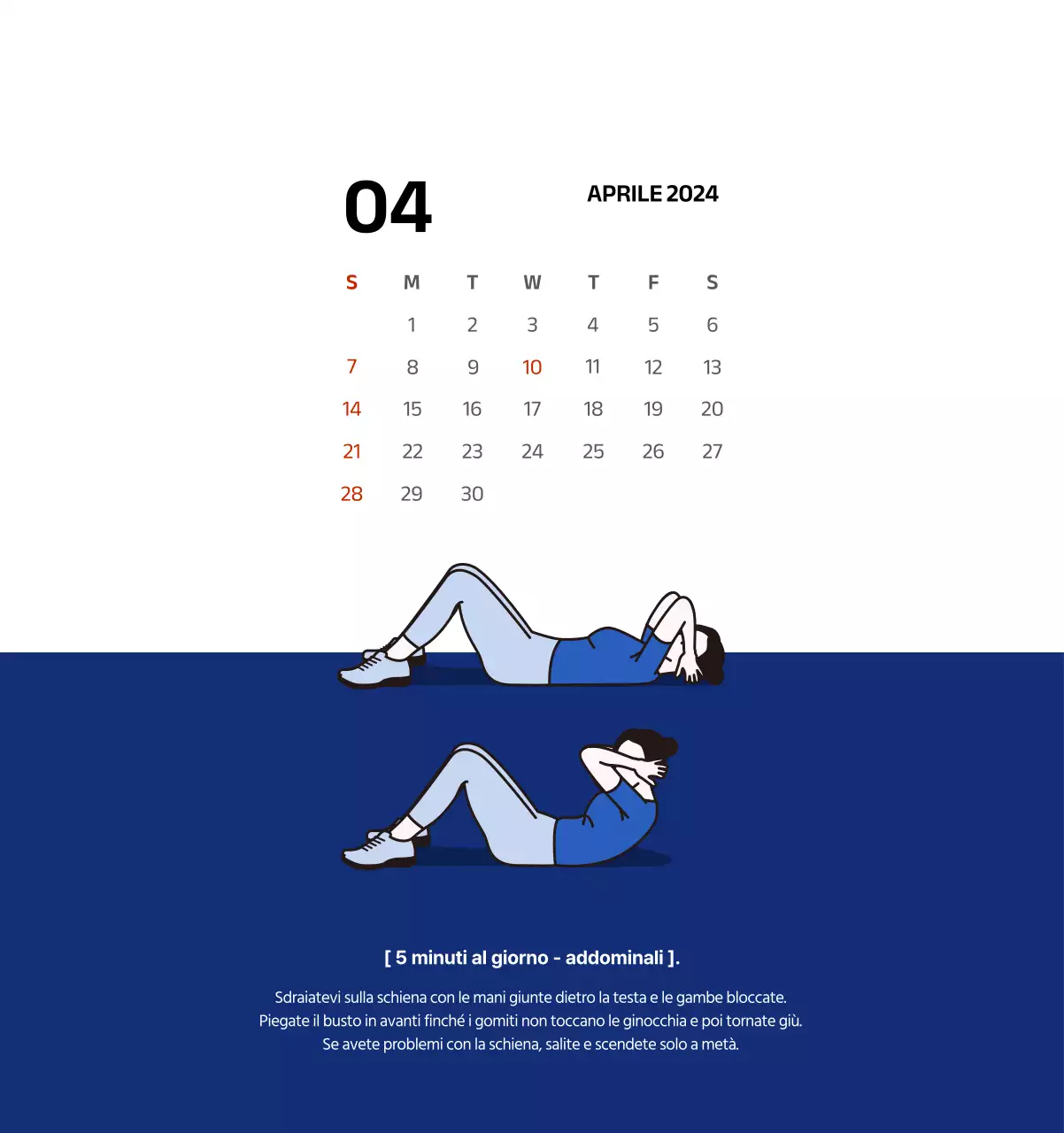 Calendario semplice con illustrazioni pulite in blu
