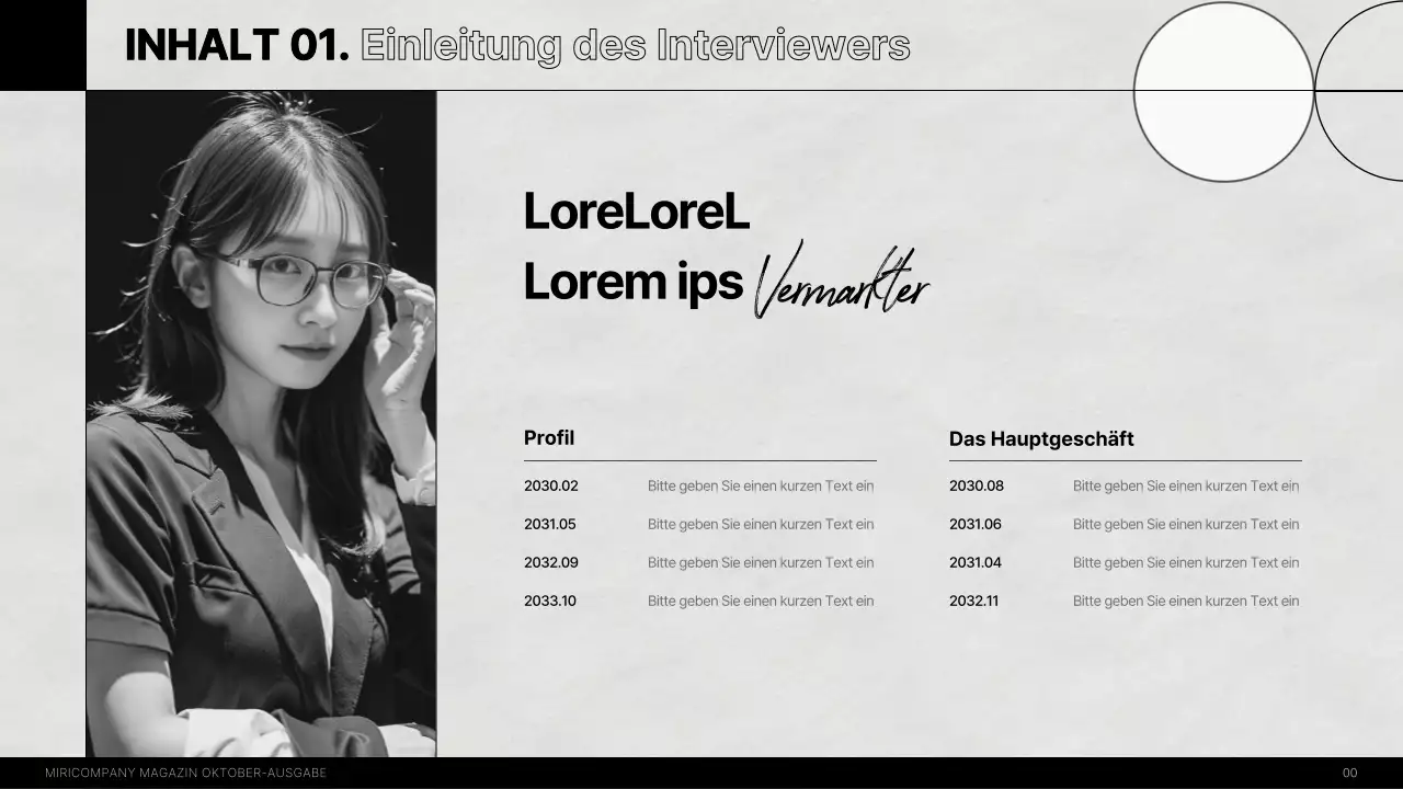 Ein modernes internes Interview-Magazin in schwarz-weiß