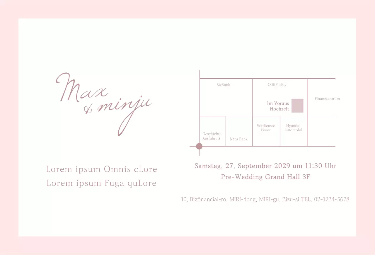 Einfache Hochzeitseinladungen in Rosatönen
