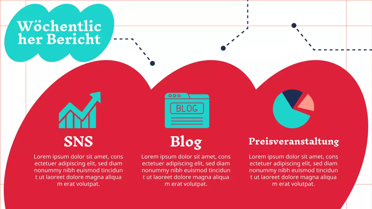 Trendiges Marketing-Protokoll in Rot und Mint