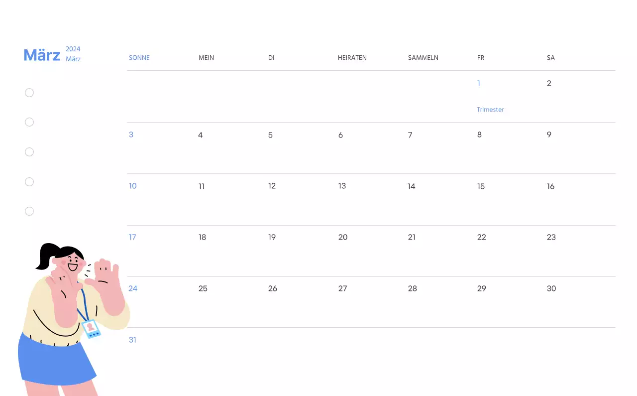 Motivationskalender mit energiegeladenen Illustrationen und positiven Zitaten auf hellblauem Hintergrund