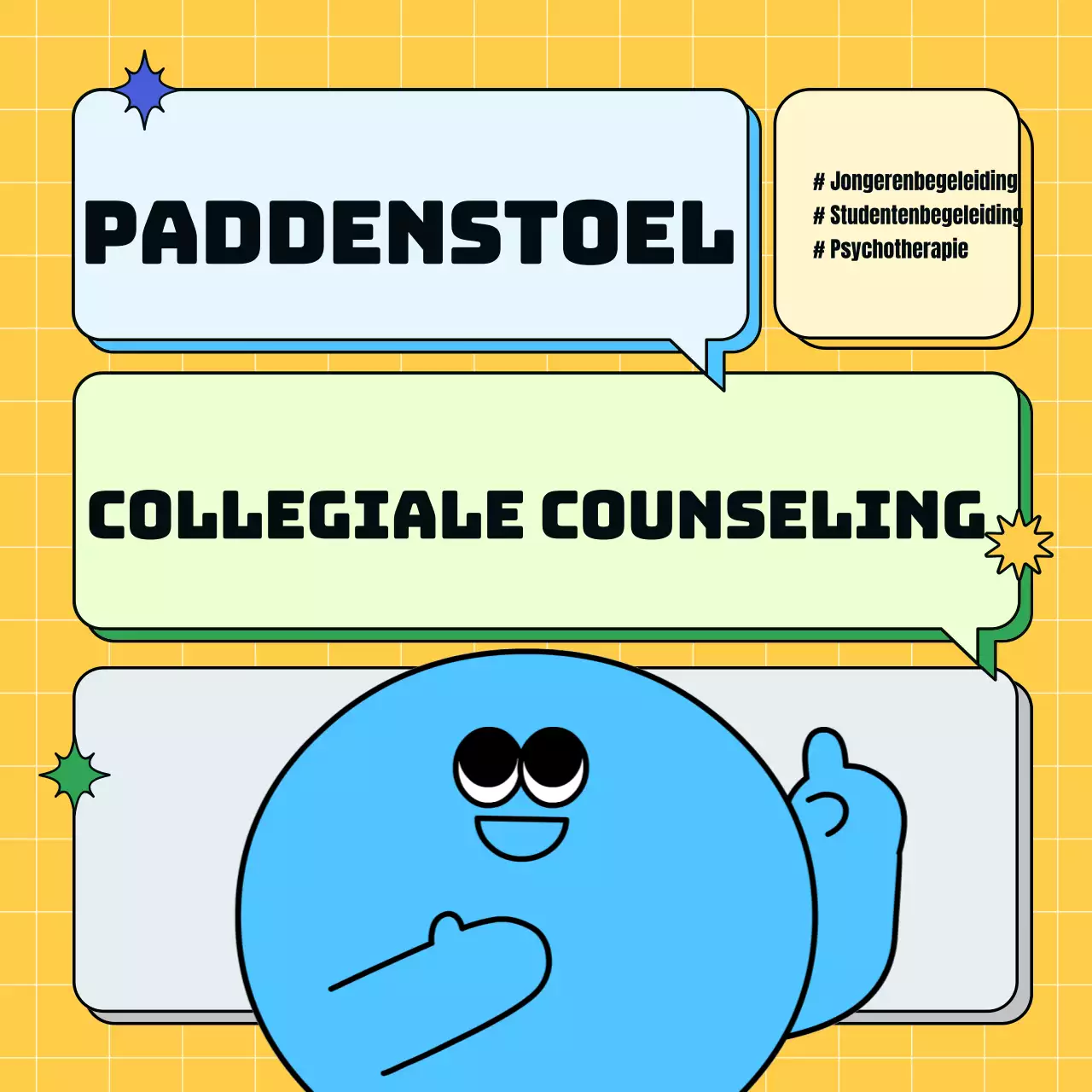 Een eenvoudig geel en lichtblauw jeugdcentrum promoten