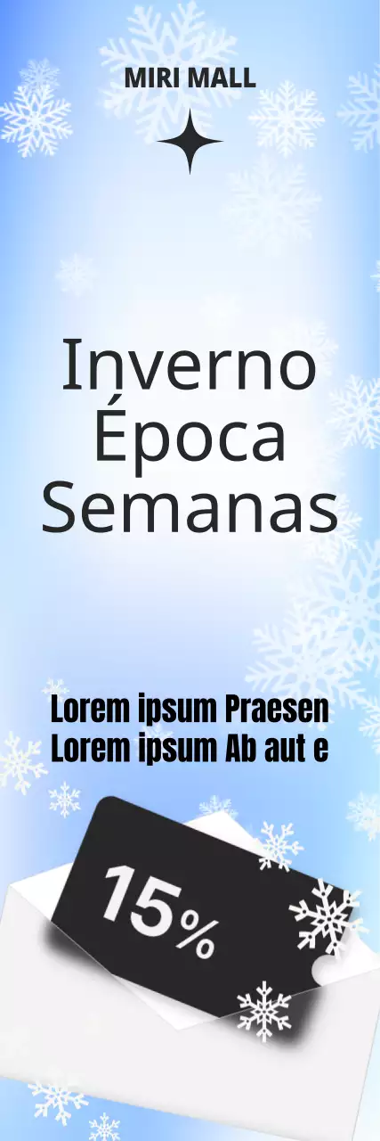 Um gradiente de cores de inverno e um fundo de floco de neve com um esquema de tipo de letra simples e uma imagem de cupão para uma semana de saldos sazonais de inverno.