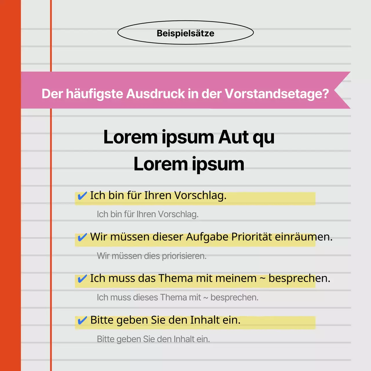 Eine orange-blaue Werbung für eine Sprachschule, die sich an moderne Berufstätige richtet.