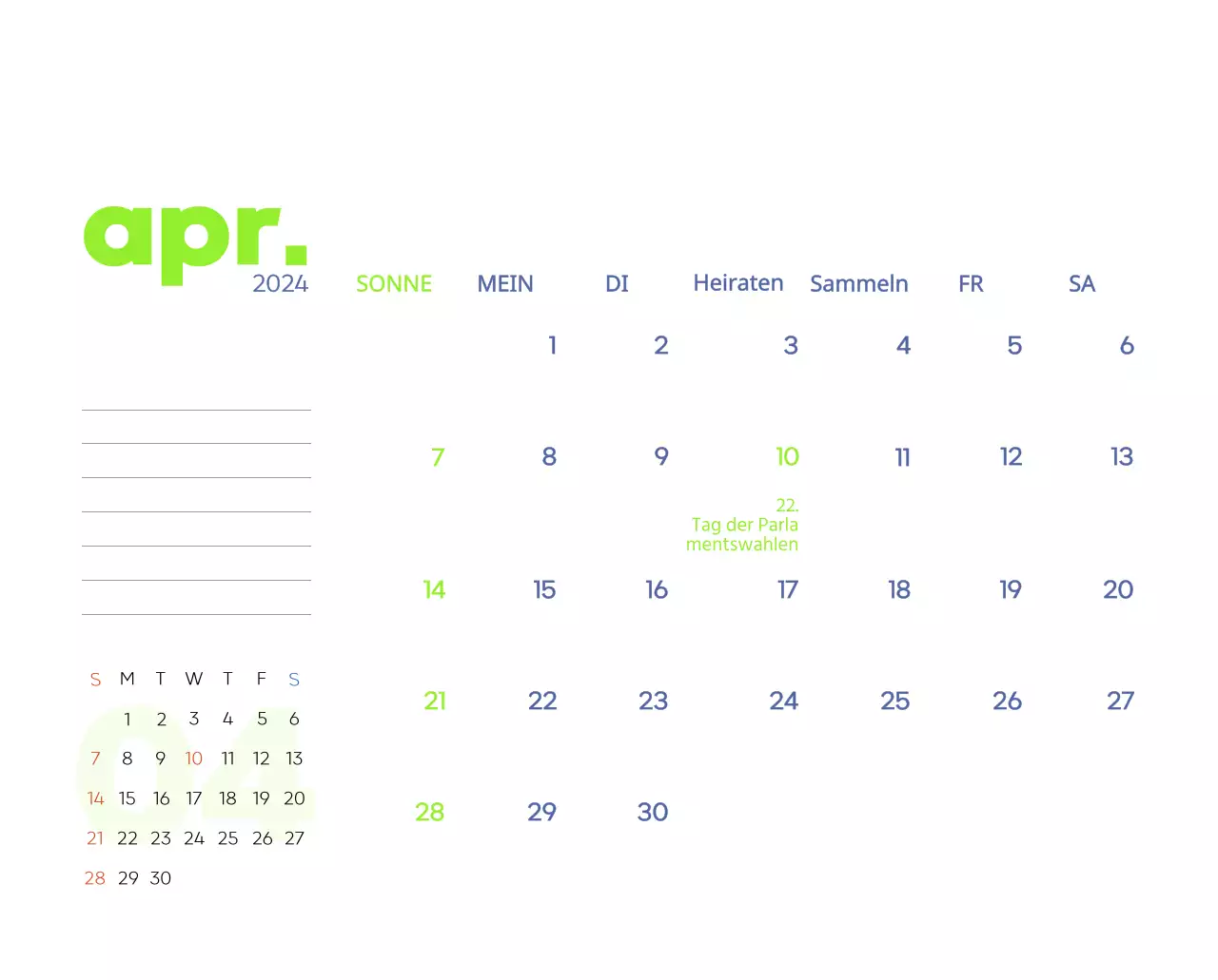 Arbeitskalender mit schönen Illustrationen
