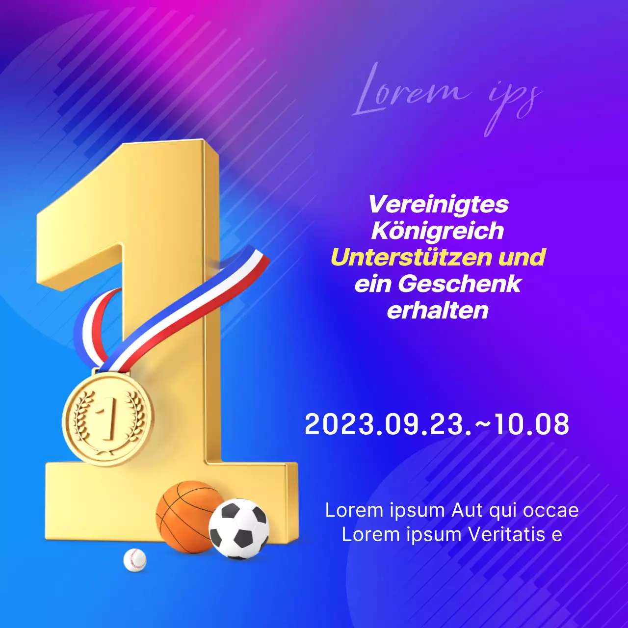 Unterstützung für die modernen Asienspiele in Lila und Blau