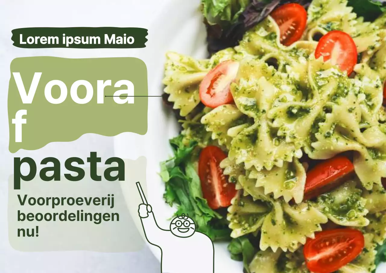 Reclame voor moderne pasta in groen en chartreuse