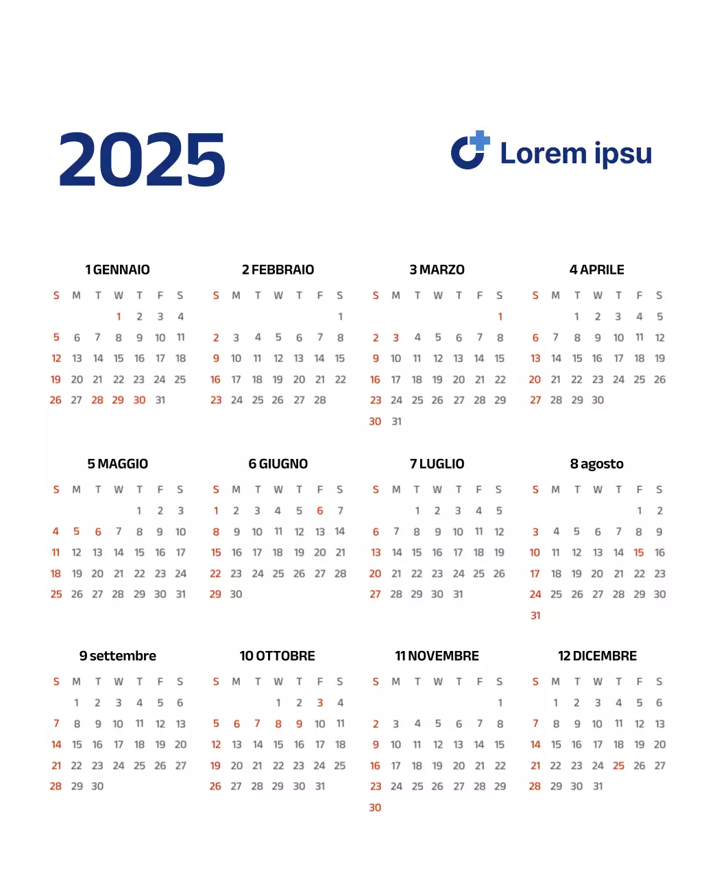 Calendario semplice con illustrazioni pulite in blu