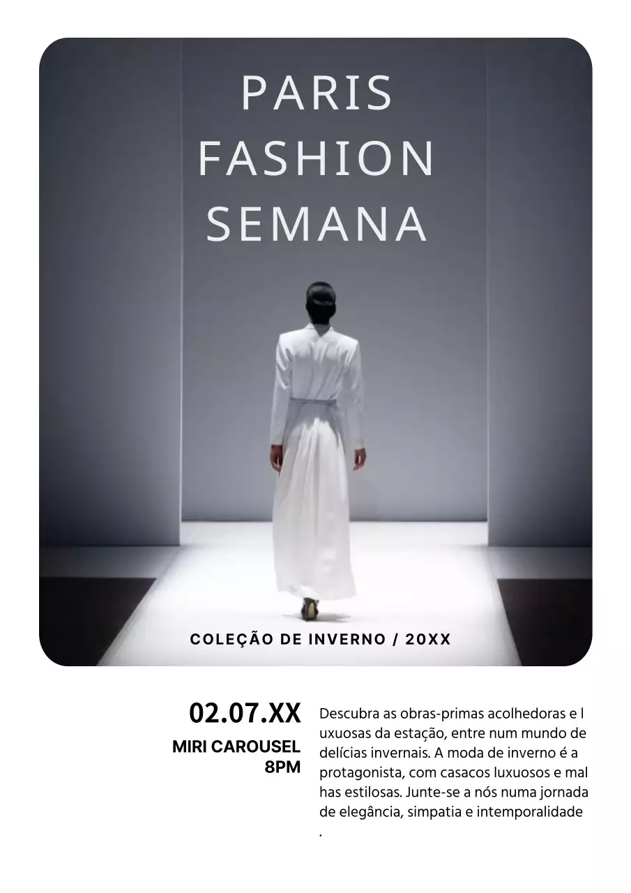Anúncio de evento de passerelle moderno em branco e preto