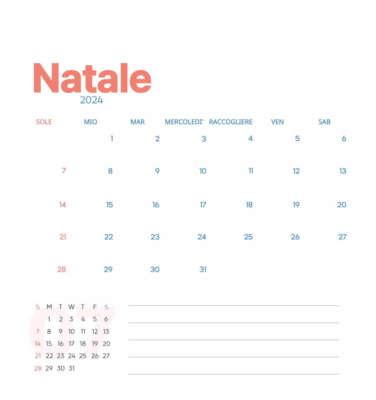 Calendario di lavoro con splendide illustrazioni
