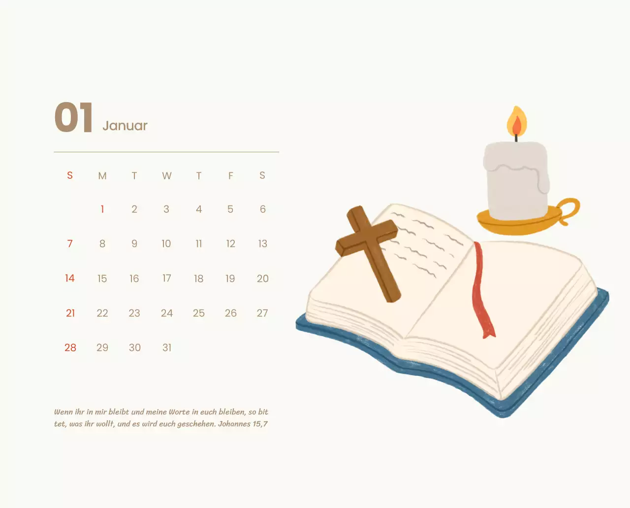 Ein Andachtskalender mit gemütlichen Illustrationen und Bibelversen auf hellblauem Hintergrund