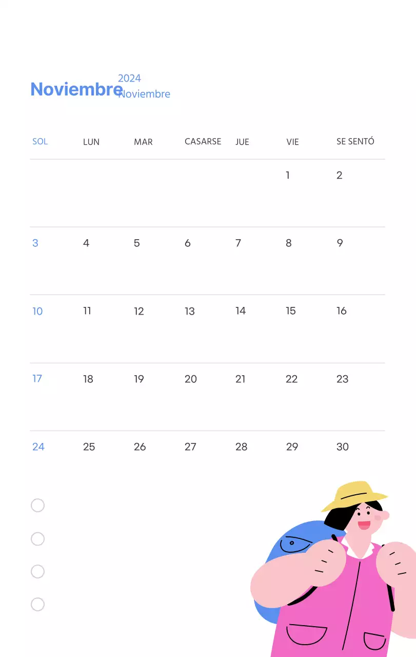 Calendario motivacional con ilustraciones llenas de energía y citas positivas sobre fondo azul claro