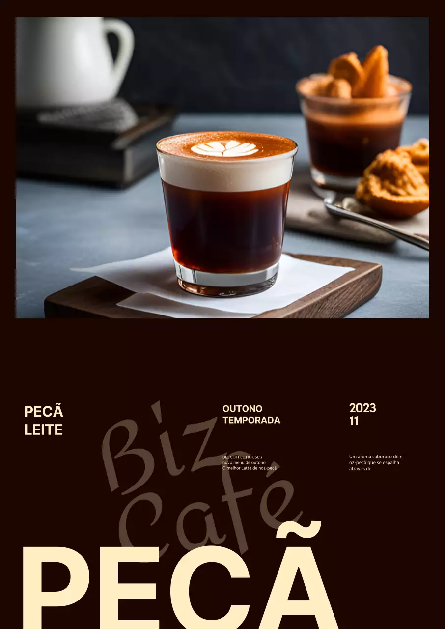 Promoção de bebidas de outono com diferentes tipos de letra sobre um fundo castanho