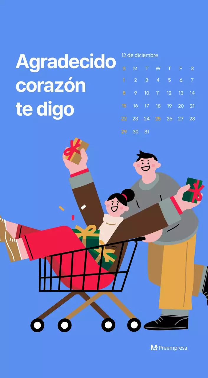 Calendario motivacional con ilustraciones llenas de energía y citas positivas sobre fondo azul claro