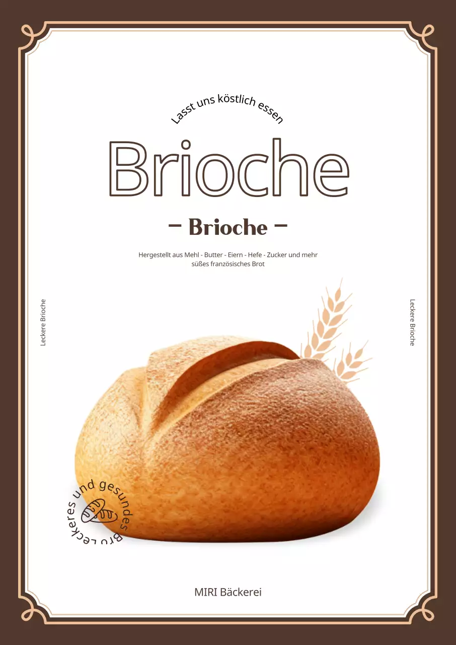 Werben Sie für Ihre Bäckerei mit Brot und Weizen auf einem weißen und braunen Hintergrund