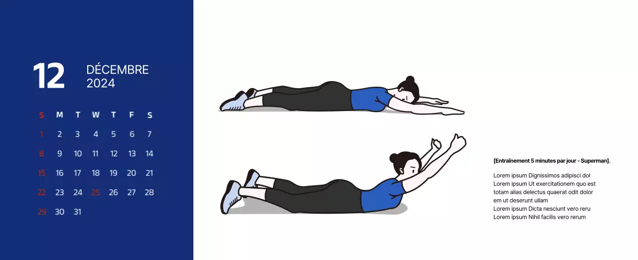 Calendrier simple avec des illustrations épurées en bleu