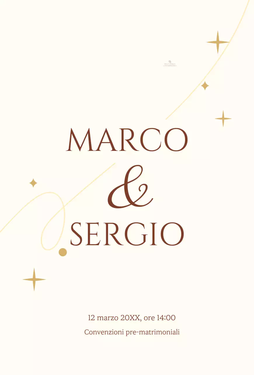 Un invito di nozze di concetto sentimentale con una stella giallo chiaro e l'illustrazione di una linea