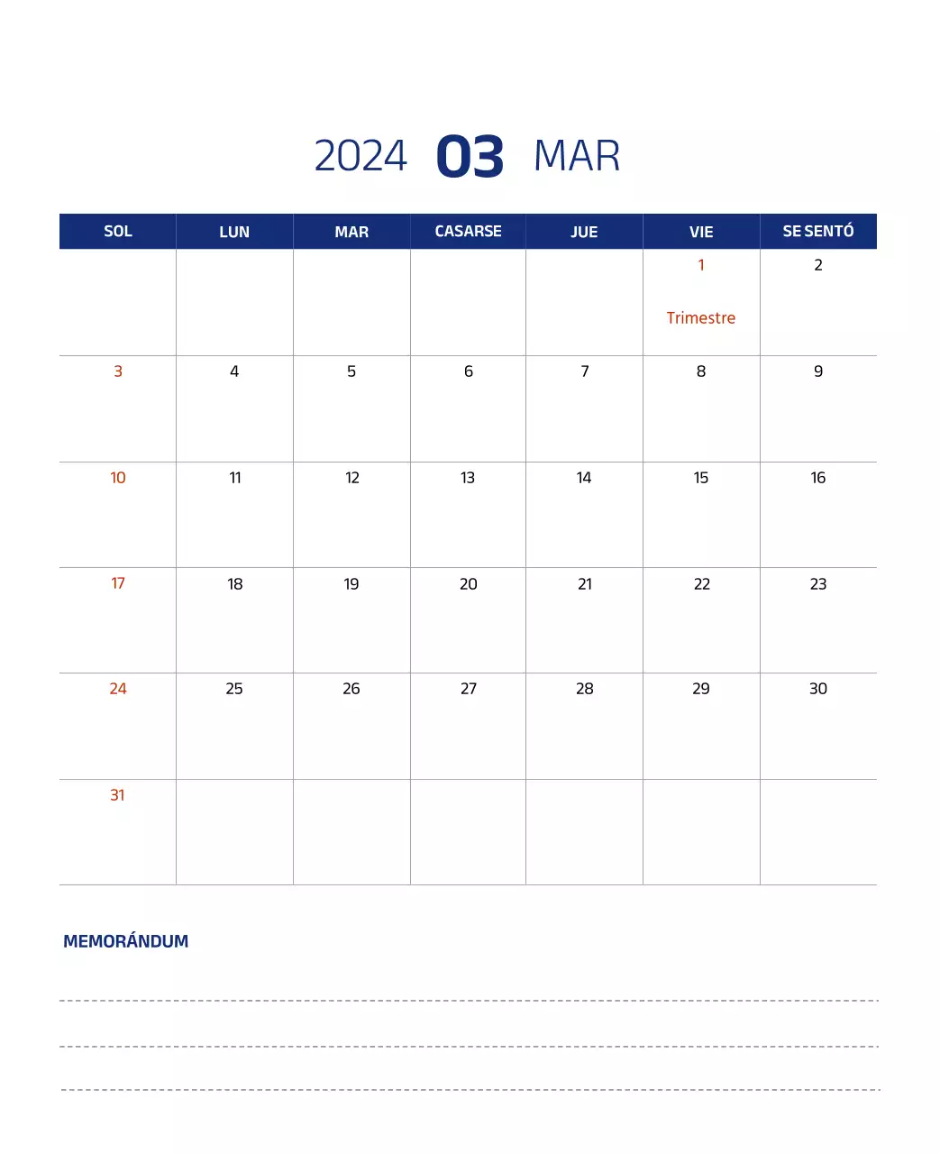 Calendario sencillo con ilustraciones limpias en azul