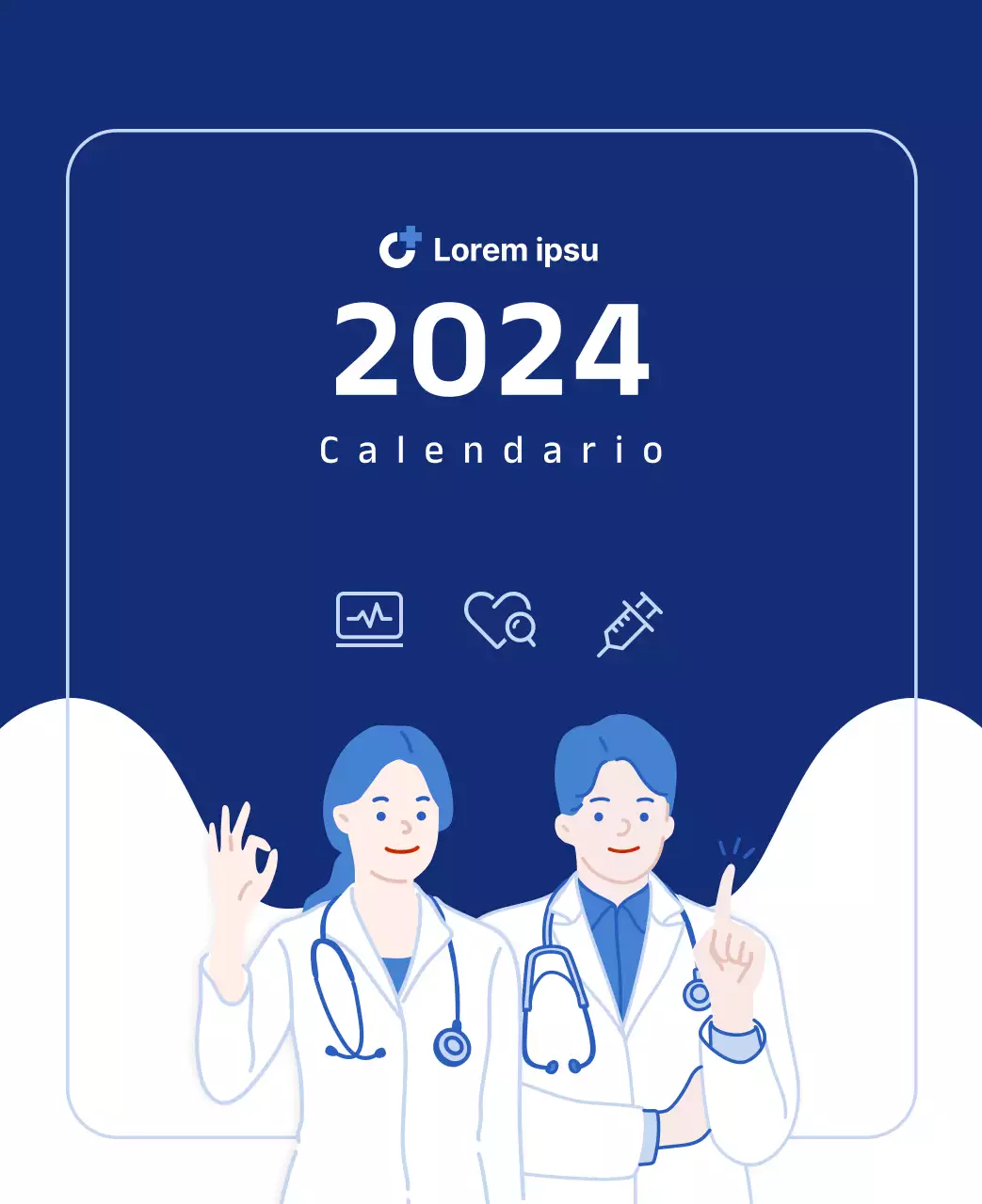 Calendario semplice con illustrazioni pulite in blu