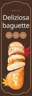 Promuovere una panetteria con foglie cadute e baguette su sfondo marrone
