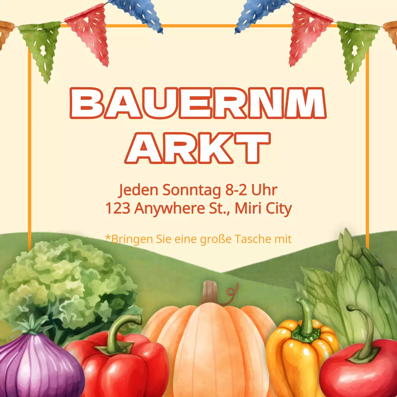 Förderung eines einfachen beige-grünen Gemüsemarktes