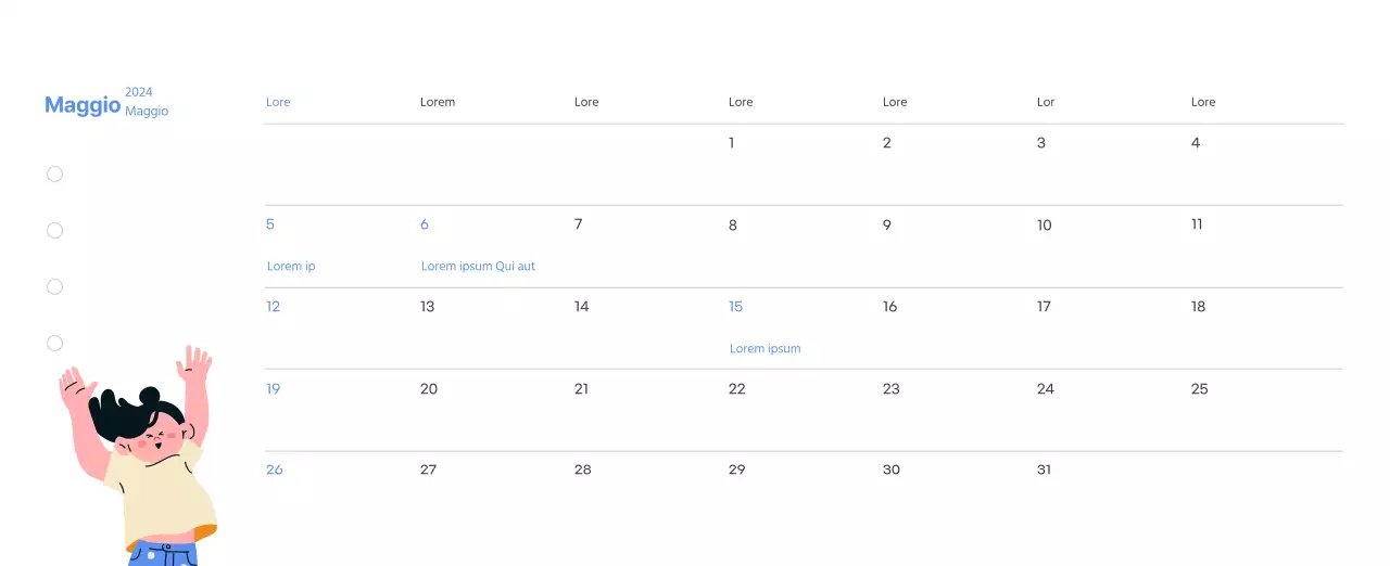 Calendario motivazionale con illustrazioni energetiche e citazioni positive su sfondo azzurro