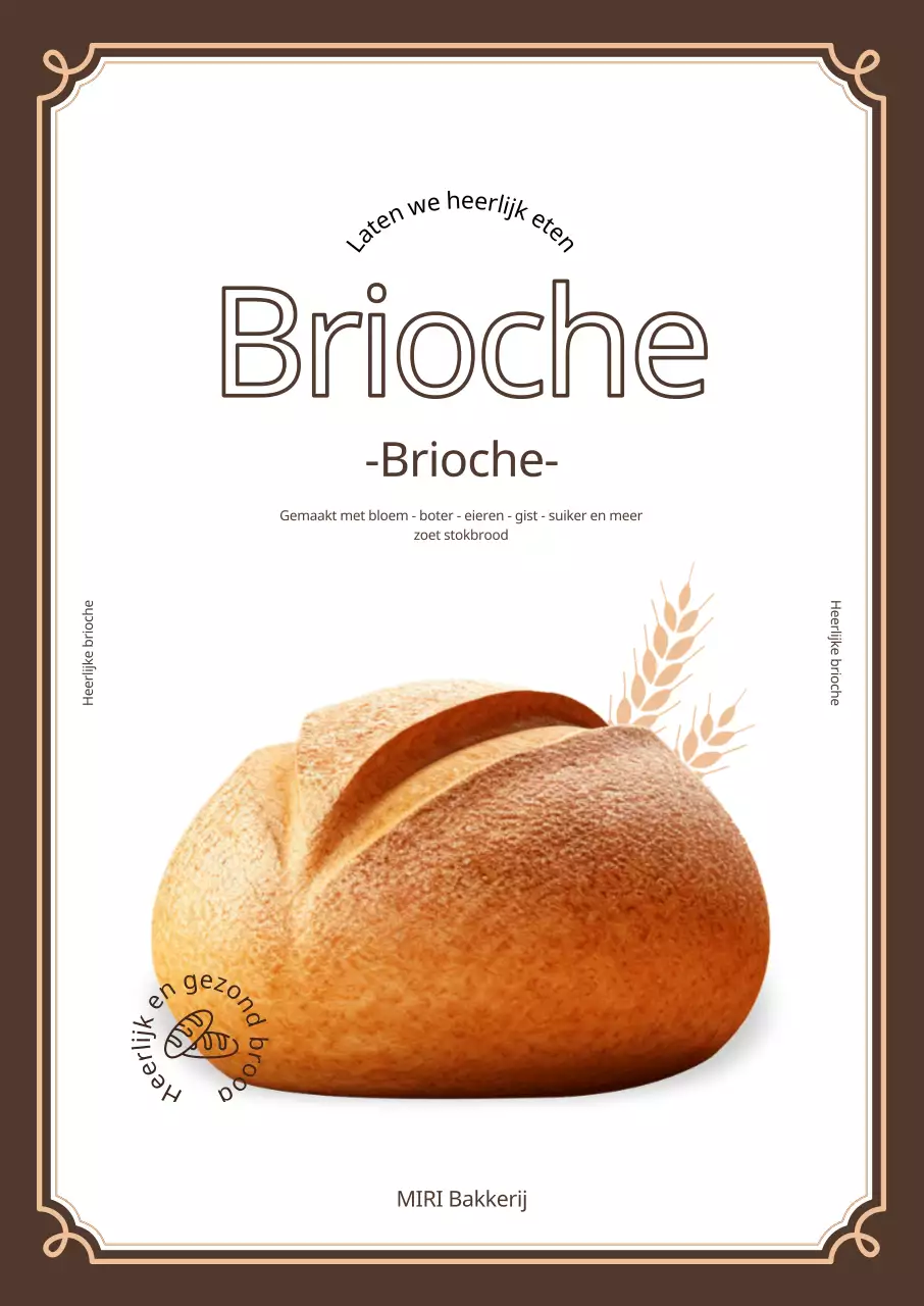 Promoot je bakkerij met brood en tarwe op een witte en bruine achtergrond