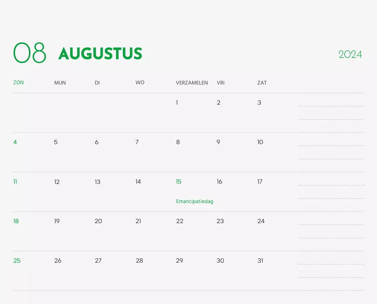 Een kalender met een afbeelding van een puppy en een schattige boodschap in groene accenten