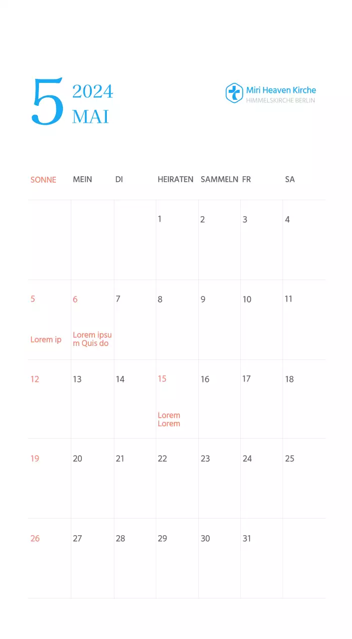 Blaues modernes Konzept Kirchenkalender