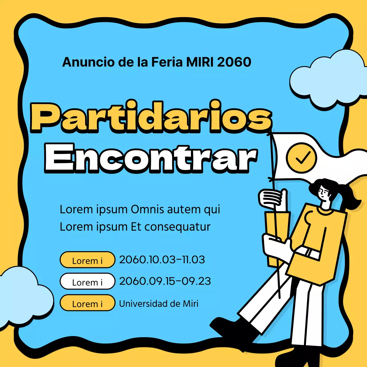 Una sencilla convocatoria en amarillo y azul claro