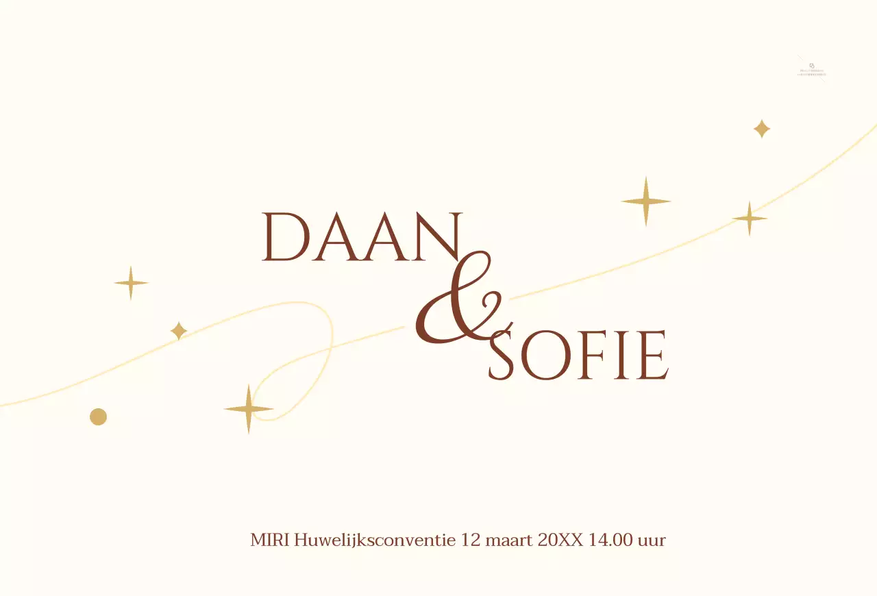 Een sentimenteel concept huwelijksuitnodiging met een lichtgele ster en lijnillustratie