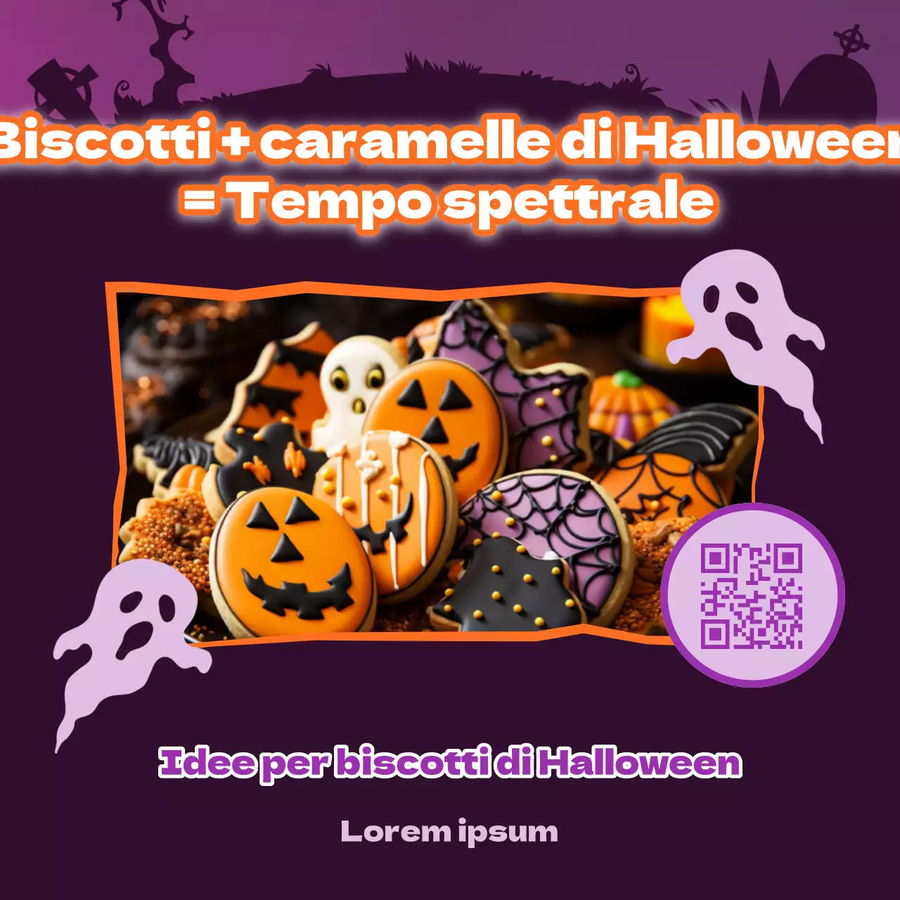 Promuovere biscotti di Halloween kitsch in viola e nero