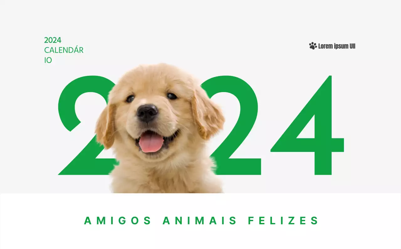 Um calendário com a imagem de um cachorrinho e uma mensagem bonita em tons de verde