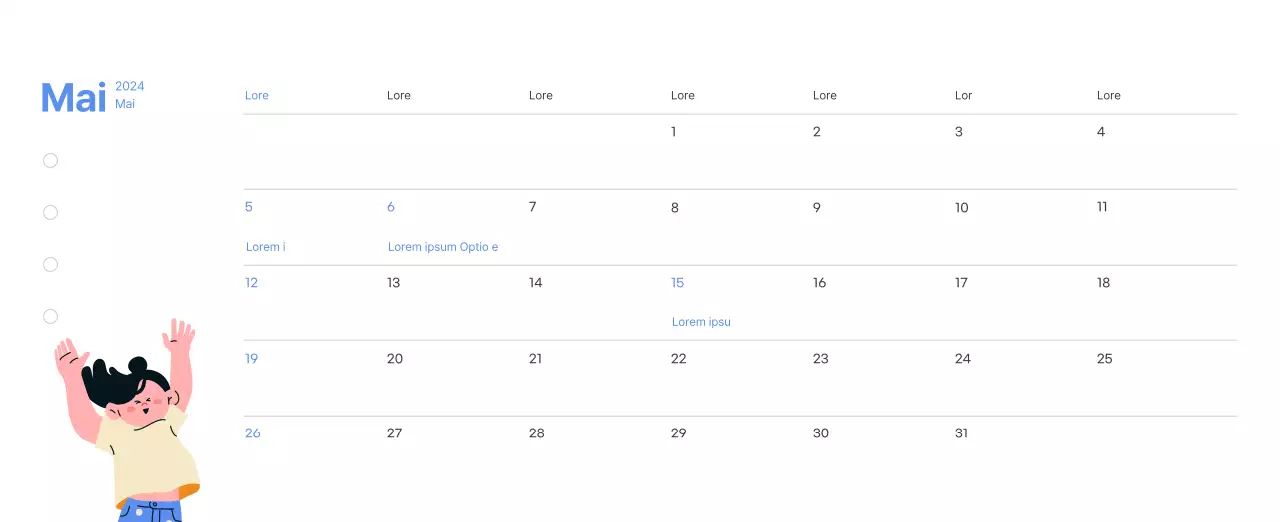 Calendrier de motivation avec des illustrations énergiques et des citations positives sur un fond bleu clair