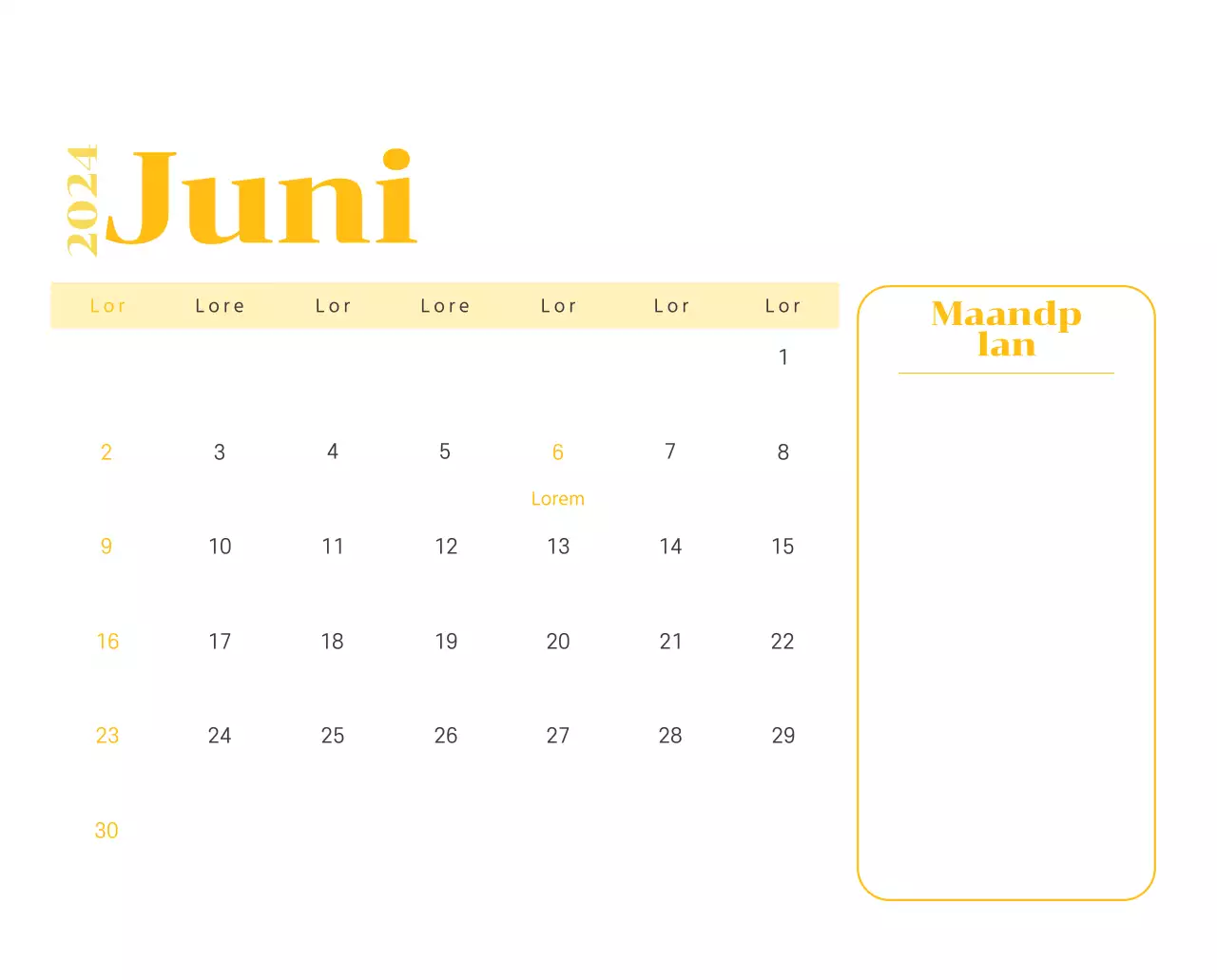 Kalender met jeugdillustraties op een gele en groene achtergrond