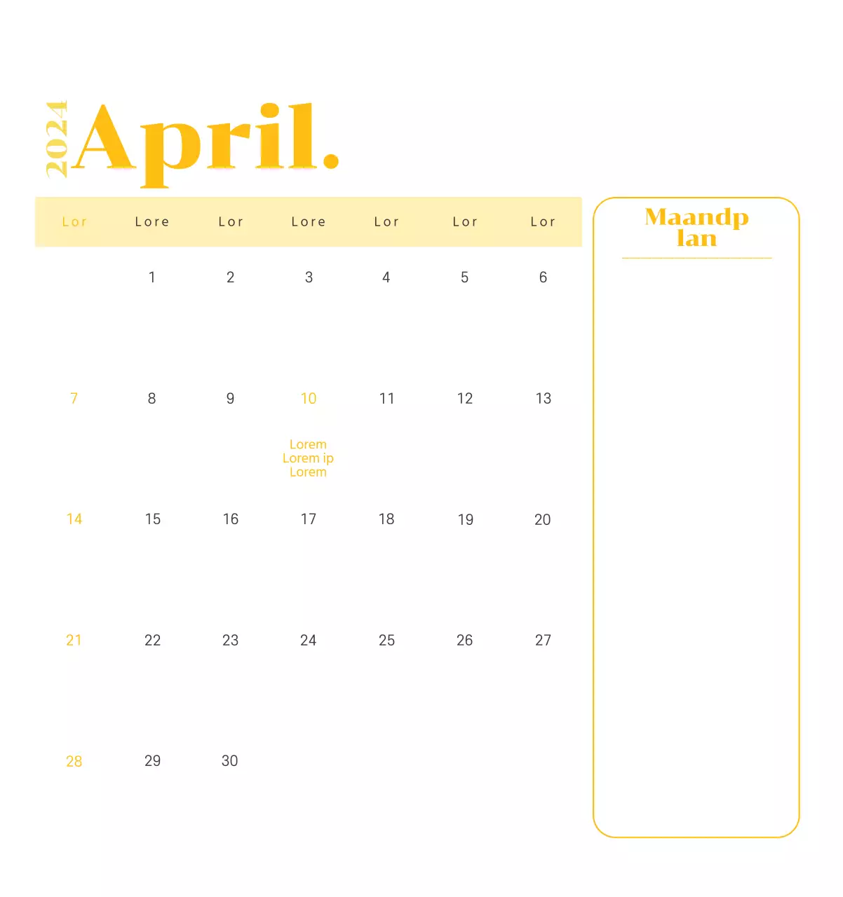 Kalender met jeugdillustraties op een gele en groene achtergrond