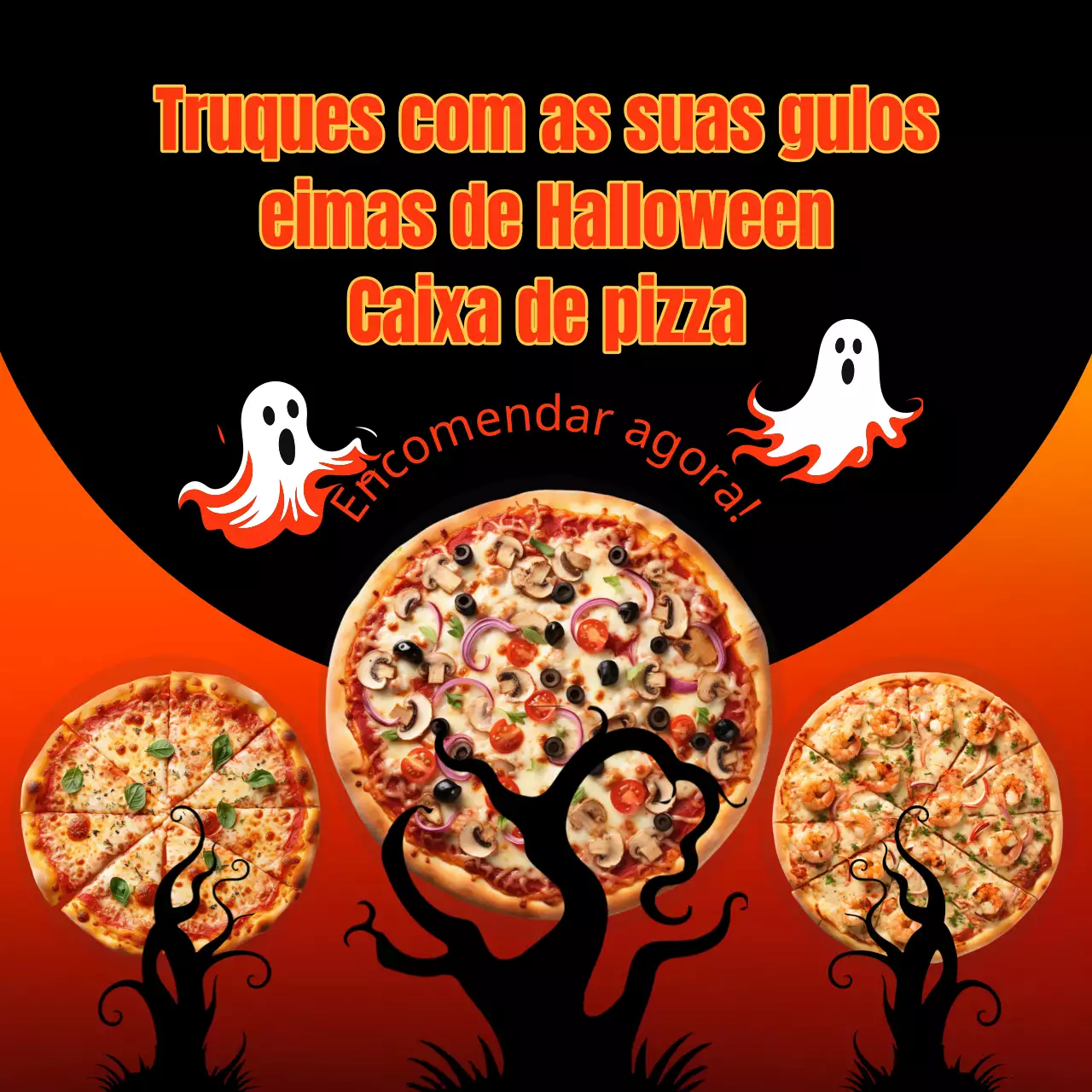Anúncio de vendas de Halloween em laranja e preto