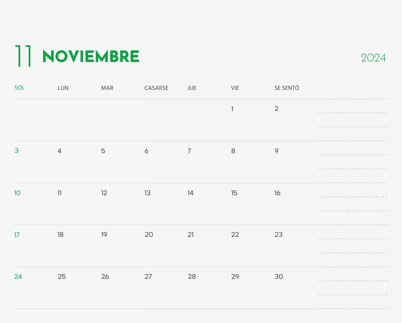 Un calendario con la imagen de un cachorro y un bonito mensaje en tonos verdes.