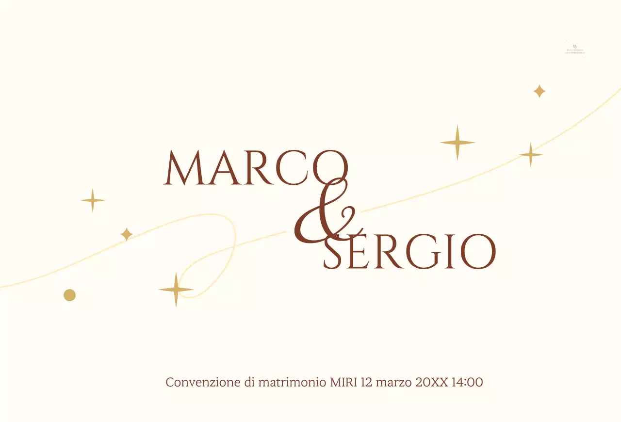 Invito di nozze di concezione sentimentale con una stella giallo pallido e un'illustrazione di linee